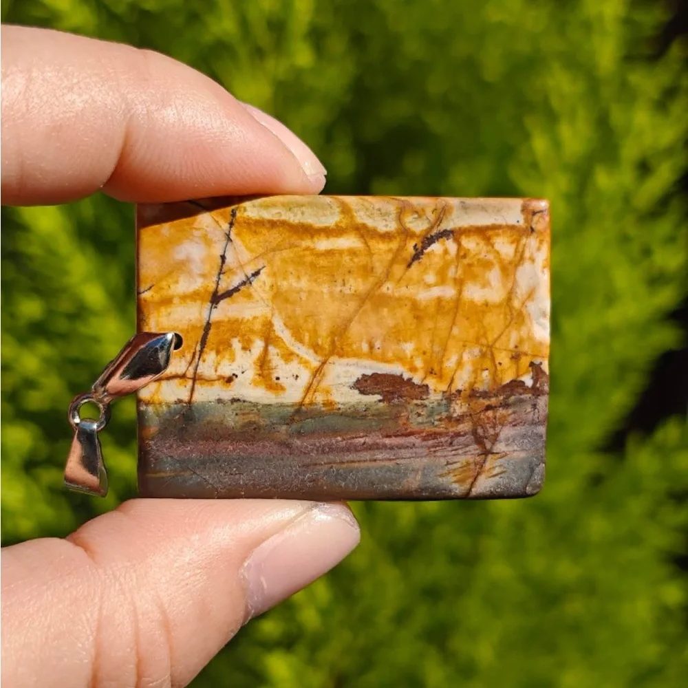 Sterling silver 925 stamped Polychrome‎ Jasper Pendant 1405